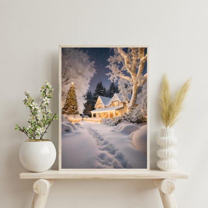Affiche Imprimée A3 Qualité Premium - Paysage de Noël, Art Mural Hiver, Poster & Décor Neige, Décoration Murale Fêtes de Fin d'année