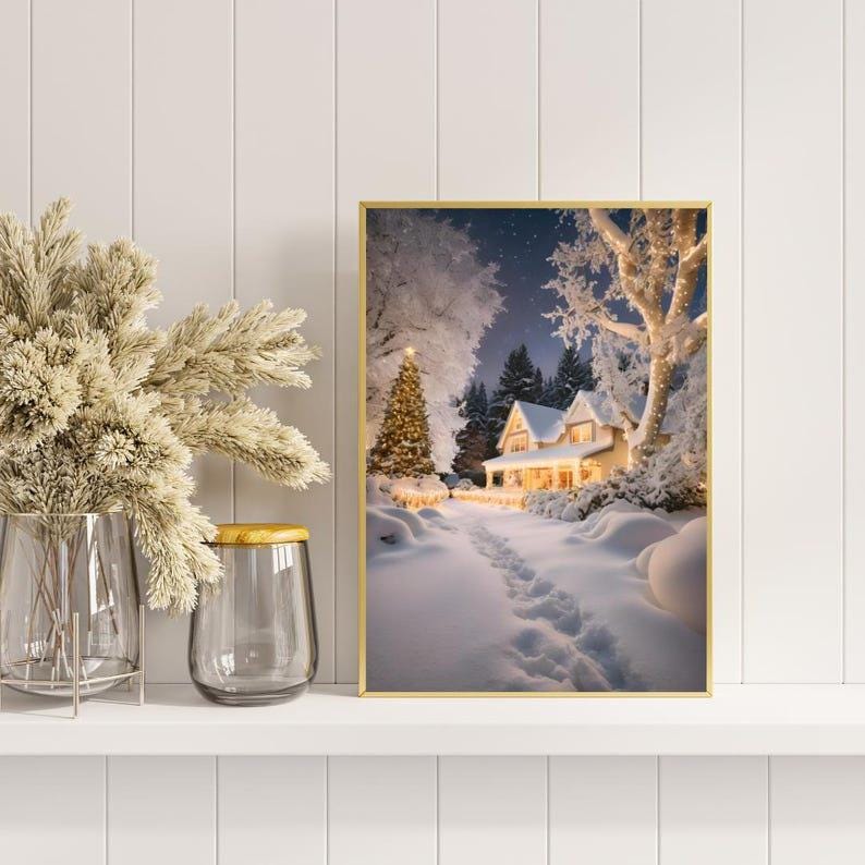 Affiche Imprimée A3 Qualité Premium - Paysage de Noël, Art Mural Hiver, Poster & Décor Neige, Décoration Murale Fêtes de Fin d'année