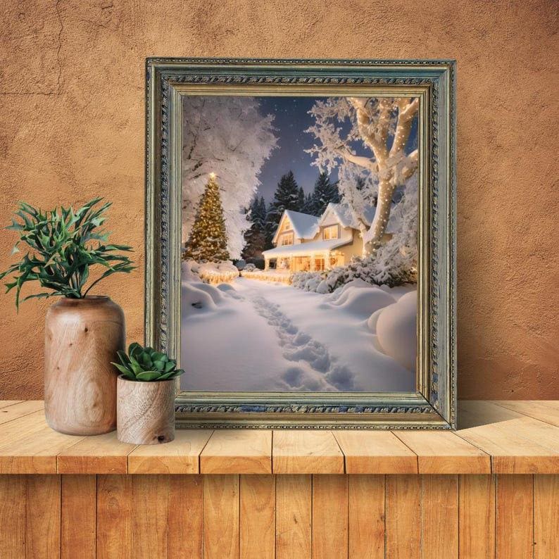 Affiche Imprimée A3 Qualité Premium - Paysage de Noël, Art Mural Hiver, Poster & Décor Neige, Décoration Murale Fêtes de Fin d'année