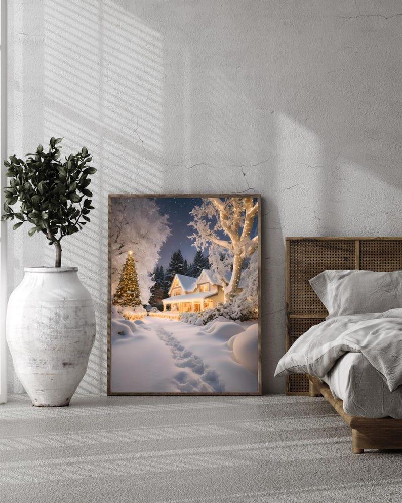 Affiche Imprimée A3 Qualité Premium - Paysage de Noël, Art Mural Hiver, Poster & Décor Neige, Décoration Murale Fêtes de Fin d'année