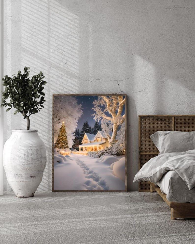 Affiche Imprimée A3 Qualité Premium - Paysage de Noël, Art Mural Hiver, Poster & Décor Neige, Décoration Murale Fêtes de Fin d'année