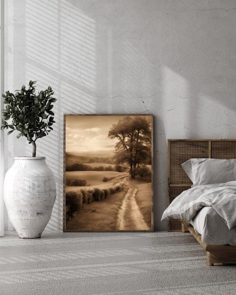 Affiche paysage sépia vintage – Poster nature rétro – Décoration murale artistique – Art mural ancien – Impression photo sépia