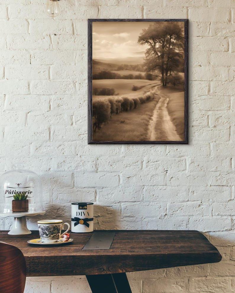 Affiche paysage sépia vintage – Poster nature rétro – Décoration murale artistique – Art mural ancien – Impression photo sépia