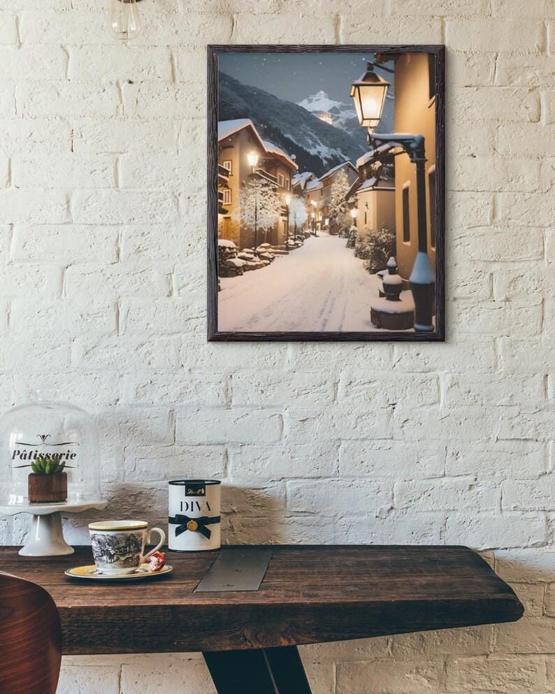 Affiche Imprimée A3 Qualité Premium - Paysage enneigé, Art Mural Hiver, Poster Nature & Neige, Illustration Voyage, Décoration Murale