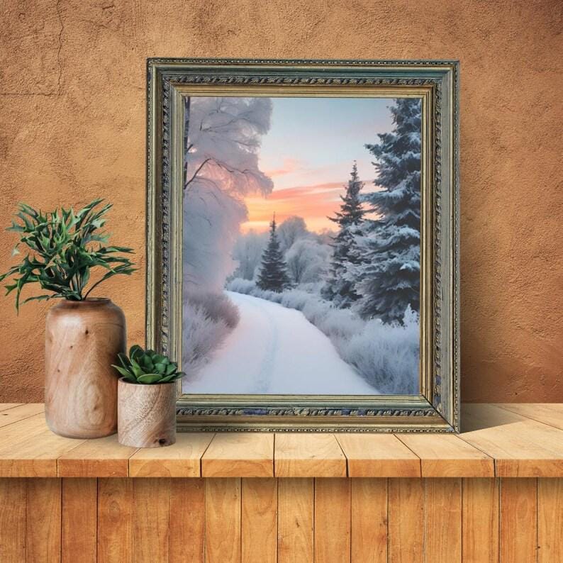 Affiche Imprimée A3 Qualité Premium - Paysage enneigé, Art Mural Hiver, Poster Nature & Neige, Illustration Voyage, Décoration Murale