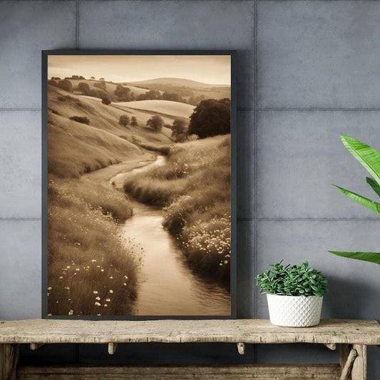 Affiche paysage sépia vintage – Poster nature rétro – Décoration murale artistique – Art mural ancien – Impression photo sépia