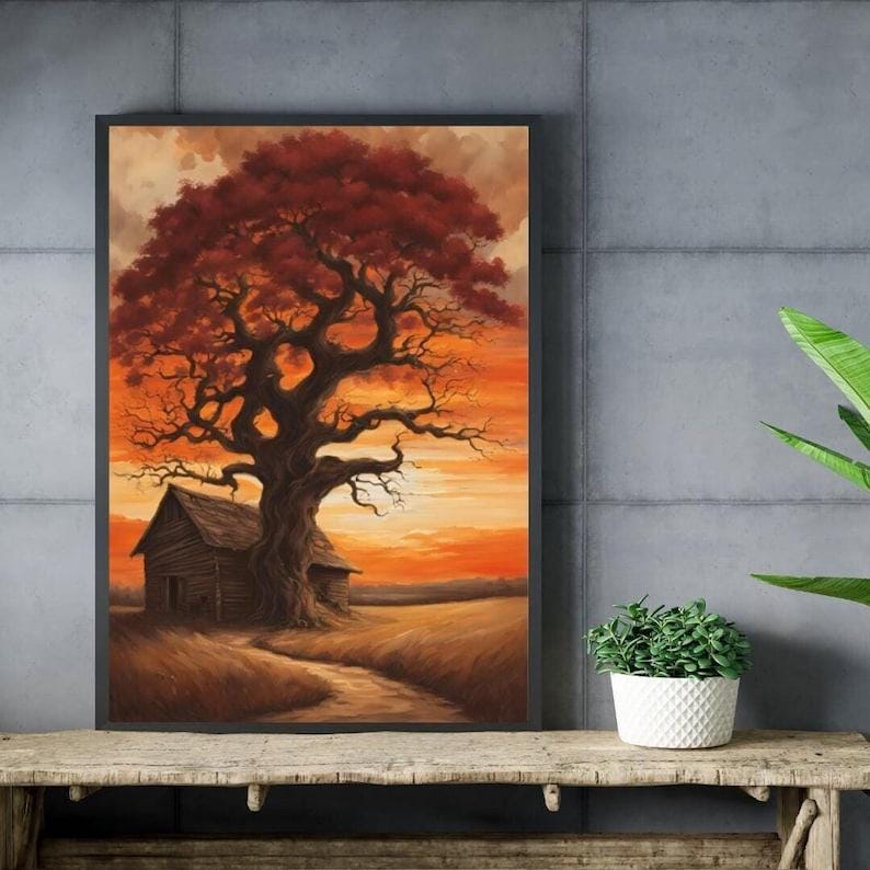 Affiche paysage sépia vintage – Poster nature rétro – Décoration murale artistique – Art mural ancien – Impression photo sépia