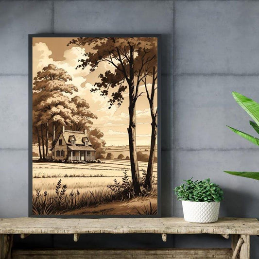 Affiche paysage sépia vintage – Poster nature rétro – Décoration murale artistique – Art mural ancien – Impression photo sépia