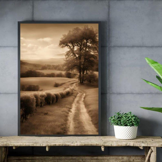 Affiche paysage sépia vintage – Poster nature rétro – Décoration murale artistique – Art mural ancien – Impression photo sépia