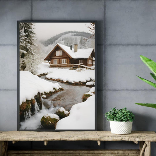 Affiche Imprimée A3 Qualité Premium - Paysage enneigé, Art Mural Hiver, Poster Nature & Neige, Illustration Voyage, Décoration Murale