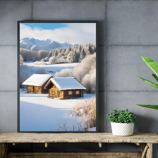 Affiche Imprimée A3 Qualité Premium - Paysage enneigé, Art Mural Hiver, Poster Nature & Neige, Illustration Voyage, Décoration Murale