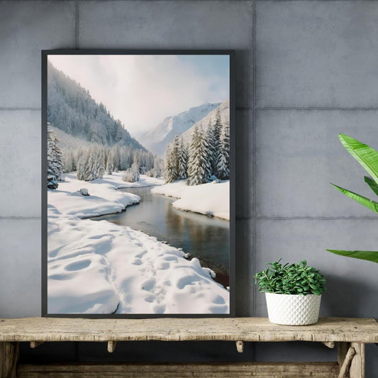 Affiche Imprimée A3 Qualité Premium - Paysage enneigé, Art Mural Hiver, Poster Nature & Neige, Illustration Voyage, Décoration Murale