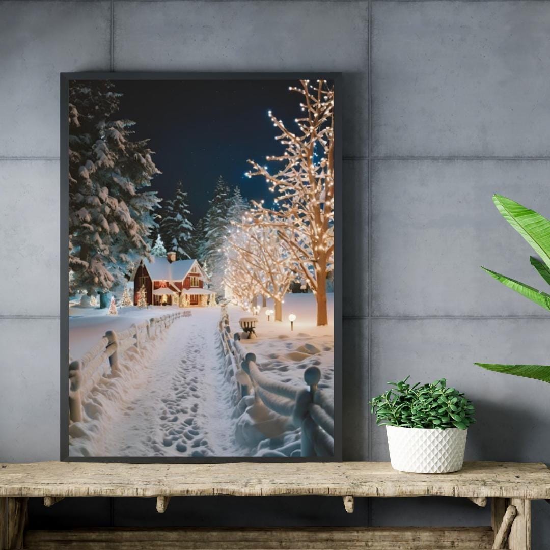 Affiche Imprimée A3 Qualité Premium - Paysage de Noël, Art Mural Hiver, Poster & Décor Neige, Décoration Murale Fêtes de Fin d'année