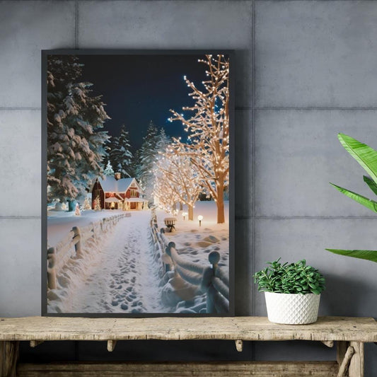 Affiche Imprimée A3 Qualité Premium - Paysage de Noël, Art Mural Hiver, Poster & Décor Neige, Décoration Murale Fêtes de Fin d'année