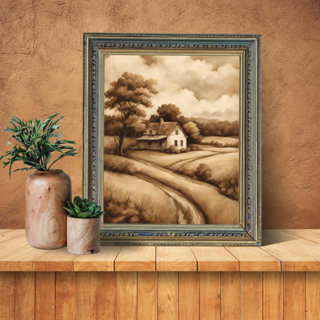 Affiche paysage sépia vintage – Poster nature rétro – Décoration murale artistique – Art mural ancien – Impression photo sépia