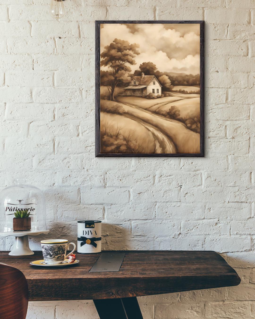 Affiche paysage sépia vintage – Poster nature rétro – Décoration murale artistique – Art mural ancien – Impression photo sépia