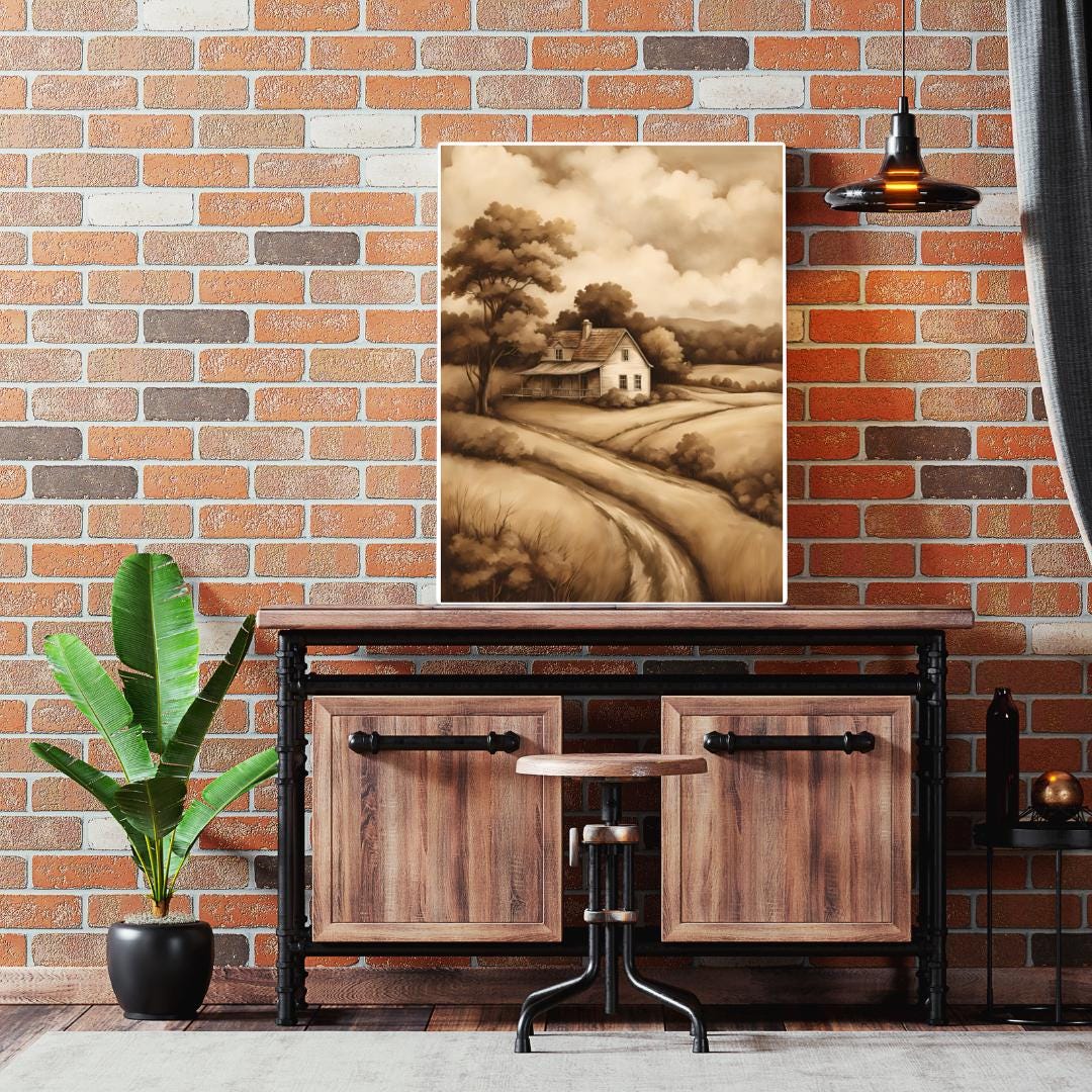 Affiche paysage sépia vintage – Poster nature rétro – Décoration murale artistique – Art mural ancien – Impression photo sépia