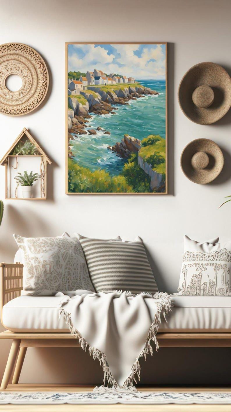 Affiche Imprimée A3 Qualité Premium - Paysage Marin, Presqu'île & Mer, Décor Maritime, Poster Océan, Art Mural Coloré, Impression Voyage