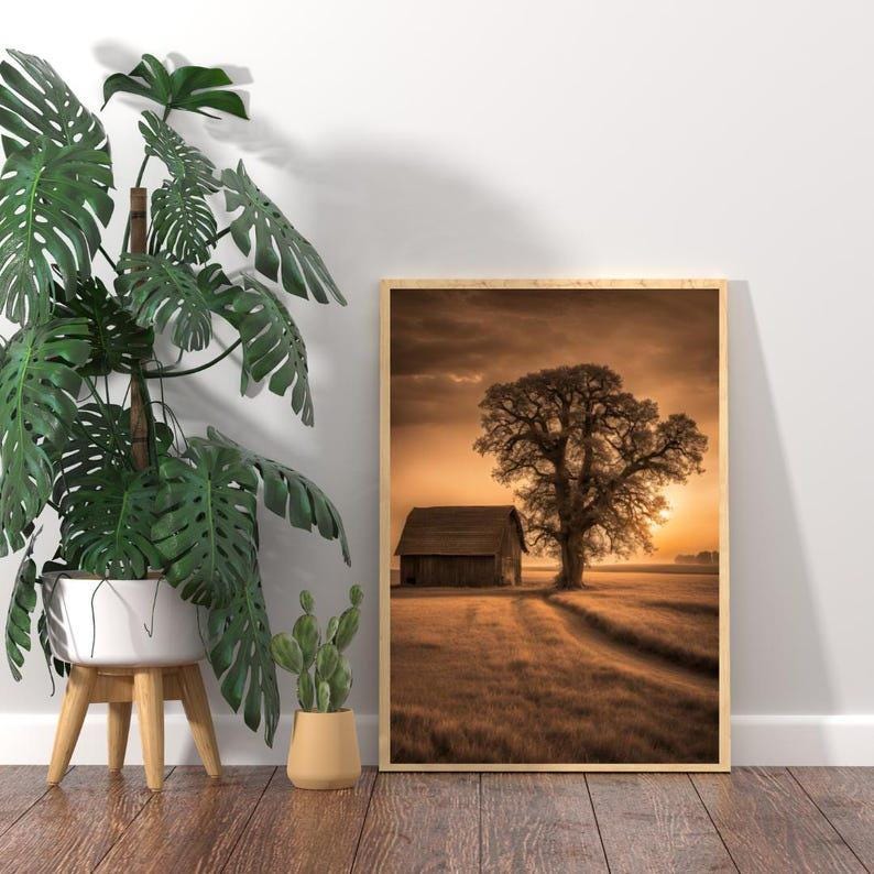 Affiche paysage sépia vintage – Poster nature rétro – Décoration murale artistique – Art mural ancien – Impression photo sépia