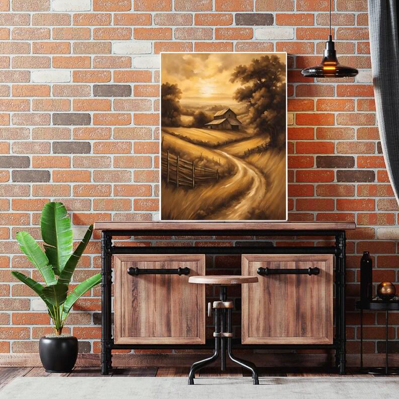 Affiche Imprimée A3 Qualité Premium - Paysage Sépia, Art Mural Style Aquarelle, Poster Campagne, Impression Minimaliste, Décoration Maison