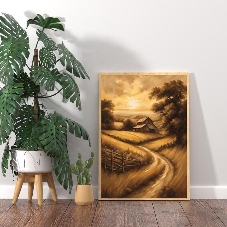 Affiche paysage sépia vintage – Poster nature rétro – Décoration murale artistique – Art mural ancien – Impression photo sépia