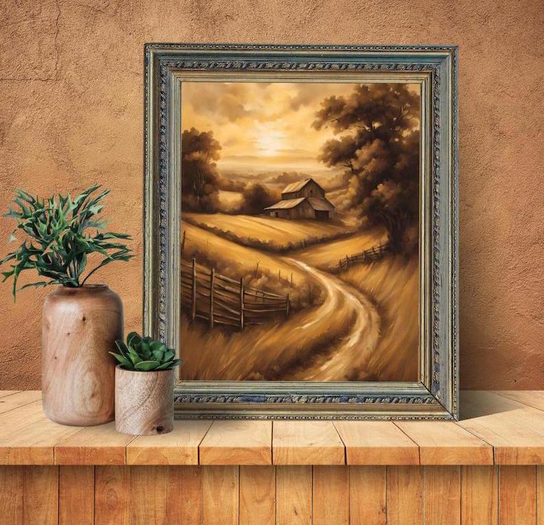 Affiche Imprimée A3 Qualité Premium - Paysage Sépia, Art Mural Style Aquarelle, Poster Campagne, Impression Minimaliste, Décoration Maison