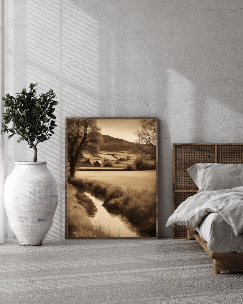 Affiche paysage sépia vintage – Poster nature rétro – Décoration murale artistique – Art mural ancien – Impression photo sépia