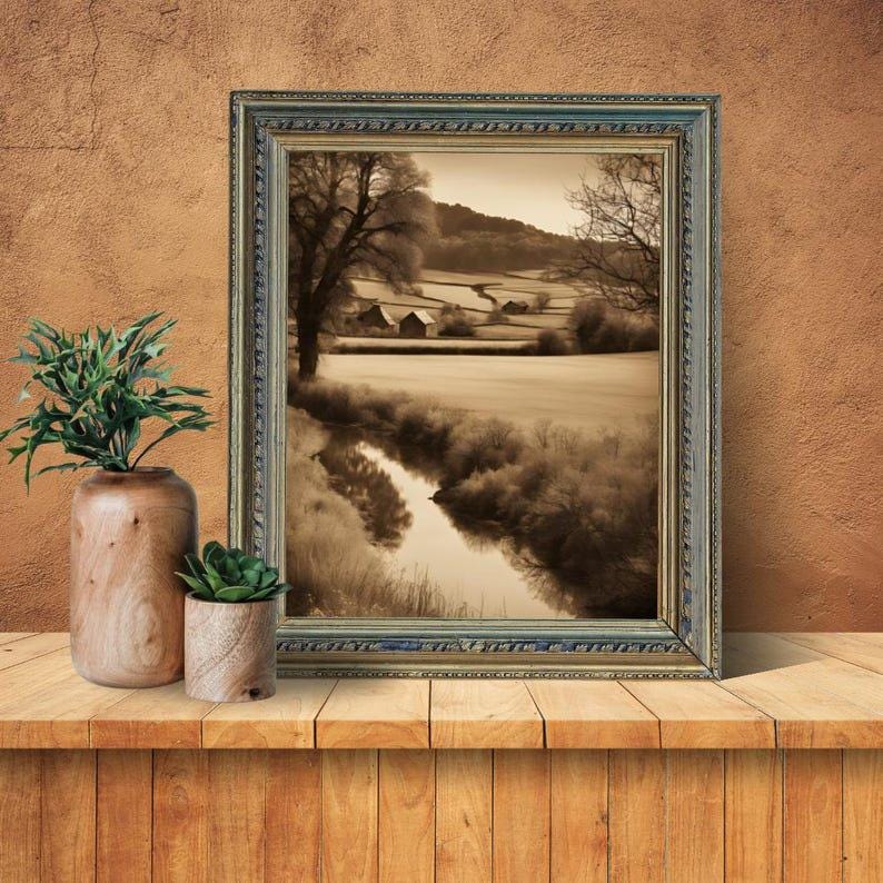 Affiche paysage sépia vintage – Poster nature rétro – Décoration murale artistique – Art mural ancien – Impression photo sépia