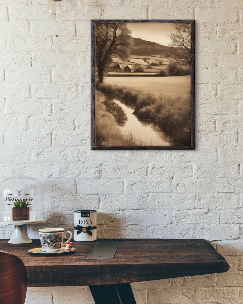 Affiche paysage sépia vintage – Poster nature rétro – Décoration murale artistique – Art mural ancien – Impression photo sépia