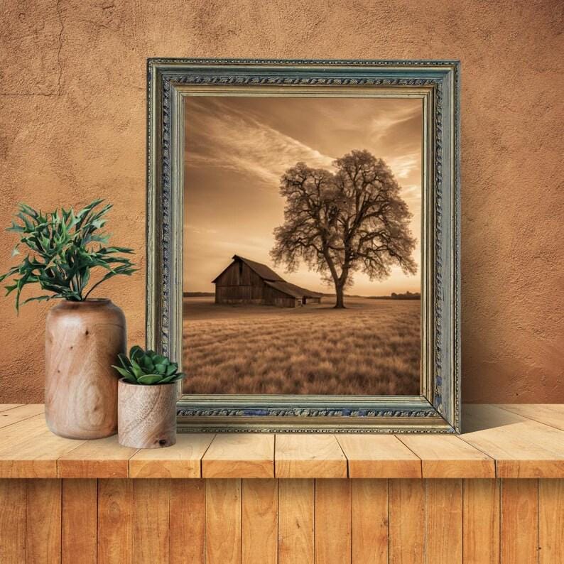 Affiche paysage sépia vintage – Poster nature rétro – Décoration murale artistique – Art mural ancien – Impression photo sépia