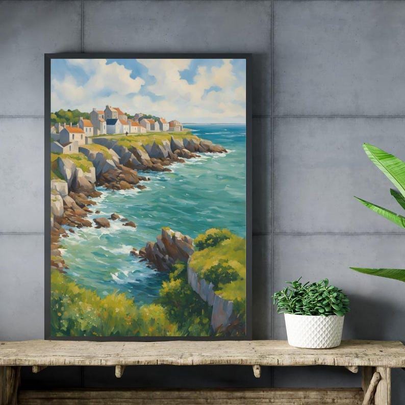 Affiche Imprimée A3 Qualité Premium - Paysage Marin, Presqu'île & Mer, Décor Maritime, Poster Océan, Art Mural Coloré, Impression Voyage