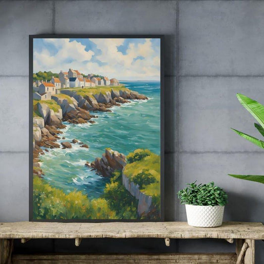 Affiche Imprimée A3 Qualité Premium - Paysage Marin, Presqu'île & Mer, Décor Maritime, Poster Océan, Art Mural Coloré, Impression Voyage