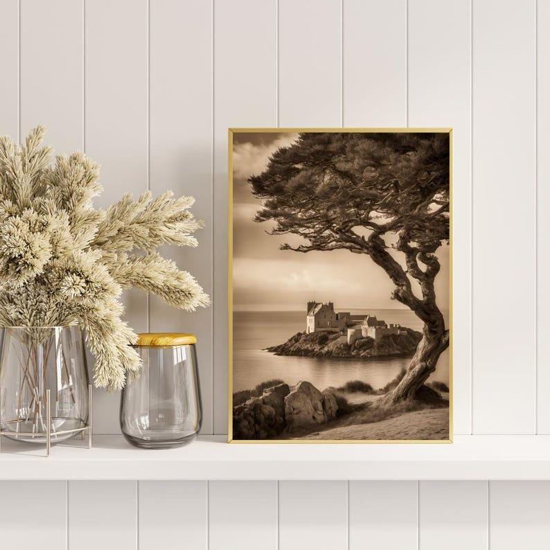 Affiche Imprimée A3 Qualité Premium - Paysage Sépia, Art Mural Côtier Mer, Poster Marin & Pêche, Impression Minimaliste, Décoration Maison