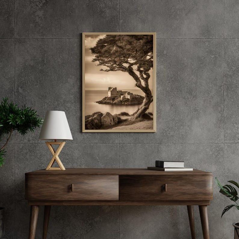 Affiche Imprimée A3 Qualité Premium - Paysage Sépia, Art Mural Côtier Mer, Poster Marin & Pêche, Impression Minimaliste, Décoration Maison