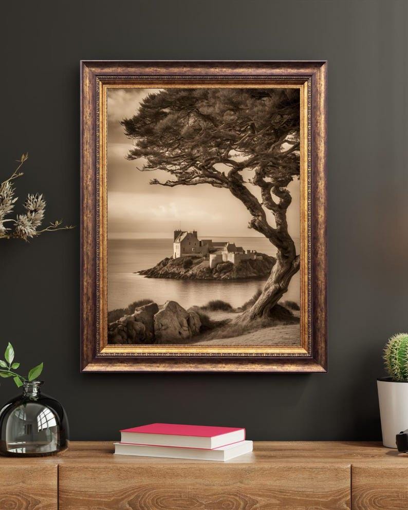 Affiche Imprimée A3 Qualité Premium - Paysage Sépia, Art Mural Côtier Mer, Poster Marin & Pêche, Impression Minimaliste, Décoration Maison