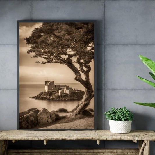 Affiche Imprimée A3 Qualité Premium - Paysage Sépia, Art Mural Côtier Mer, Poster Marin & Pêche, Impression Minimaliste, Décoration Maison