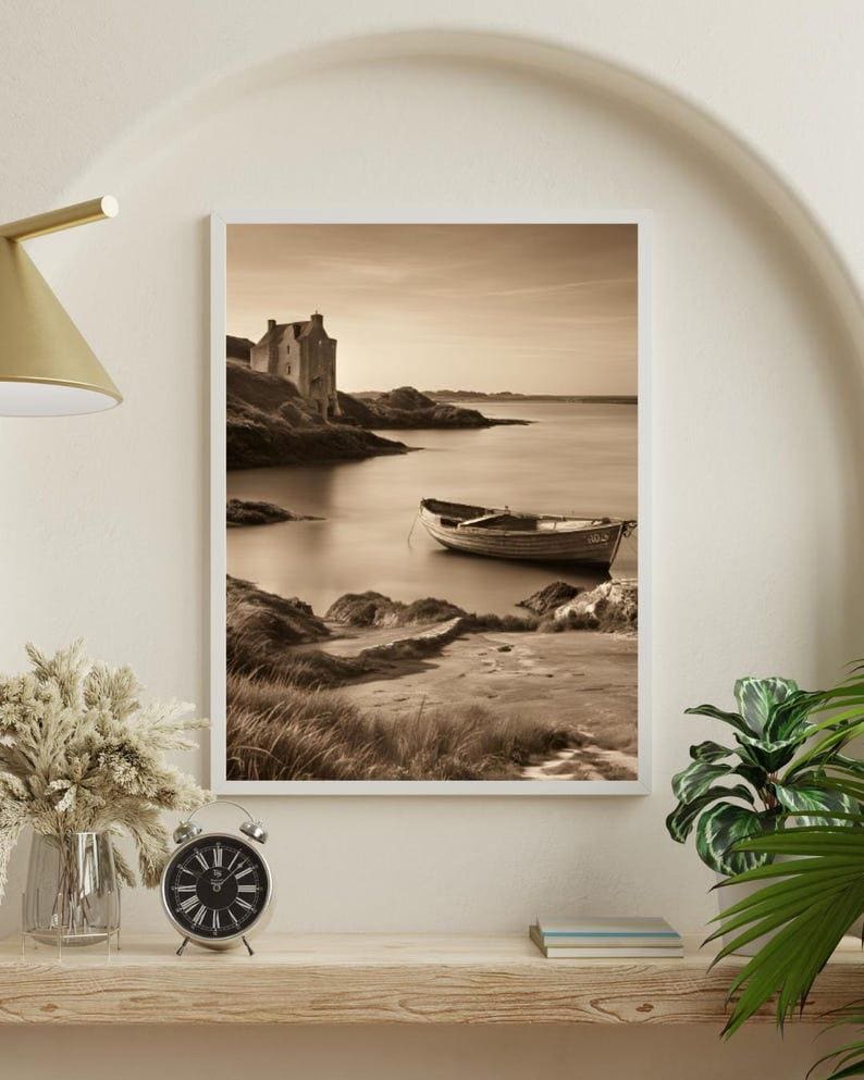 Affiche Imprimée A3 Qualité Premium - Paysage Sépia, Art Mural Côtier Mer, Poster Marin & Pêche, Impression Minimaliste, Décoration Maison