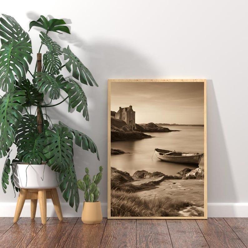 Affiche paysage sépia vintage – Poster nature rétro – Décoration murale artistique – Art mural ancien – Impression photo sépia