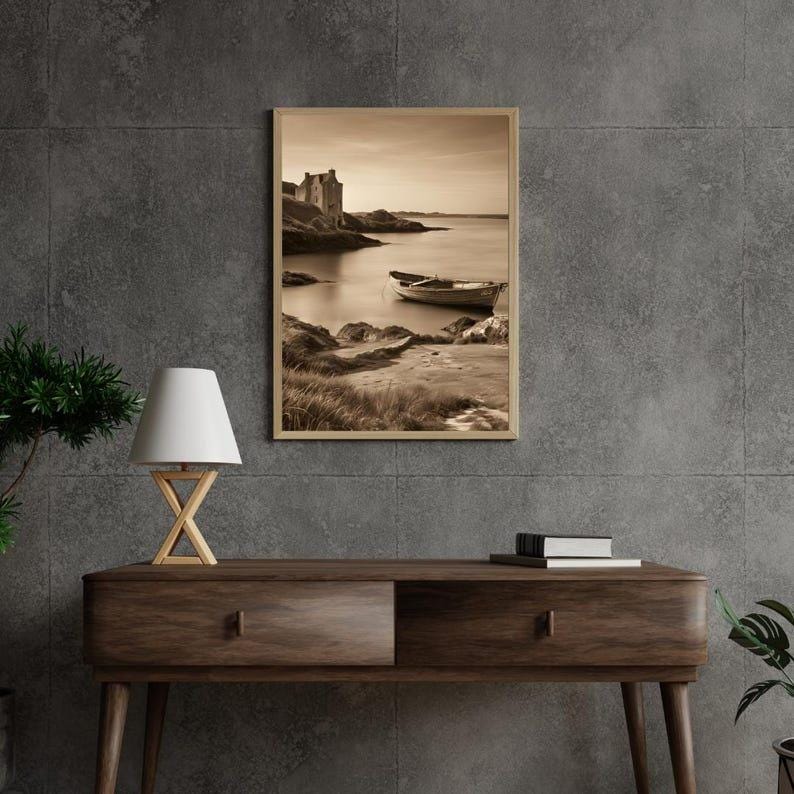 Affiche paysage sépia vintage – Poster nature rétro – Décoration murale artistique – Art mural ancien – Impression photo sépia