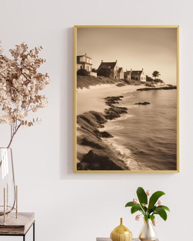 Affiche Imprimée A3 Qualité Premium - Paysage Sépia, Art Mural Côtier Mer, Poster Marin & Pêche, Impression Minimaliste, Décoration Maison