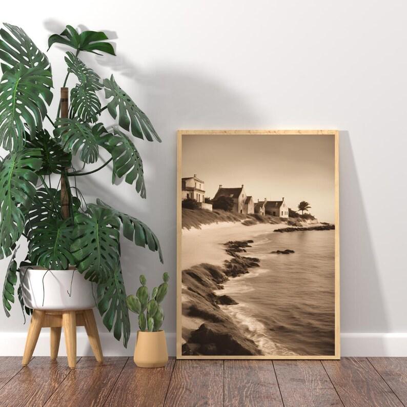 Affiche Imprimée A3 Qualité Premium - Paysage Sépia, Art Mural Côtier Mer, Poster Marin & Pêche, Impression Minimaliste, Décoration Maison