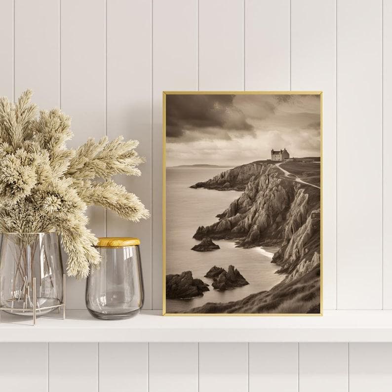 Affiche Imprimée A3 Qualité Premium - Paysage Sépia, Art Mural Côtier Mer, Poster Marin & Pêche, Impression Minimaliste, Décoration Maison