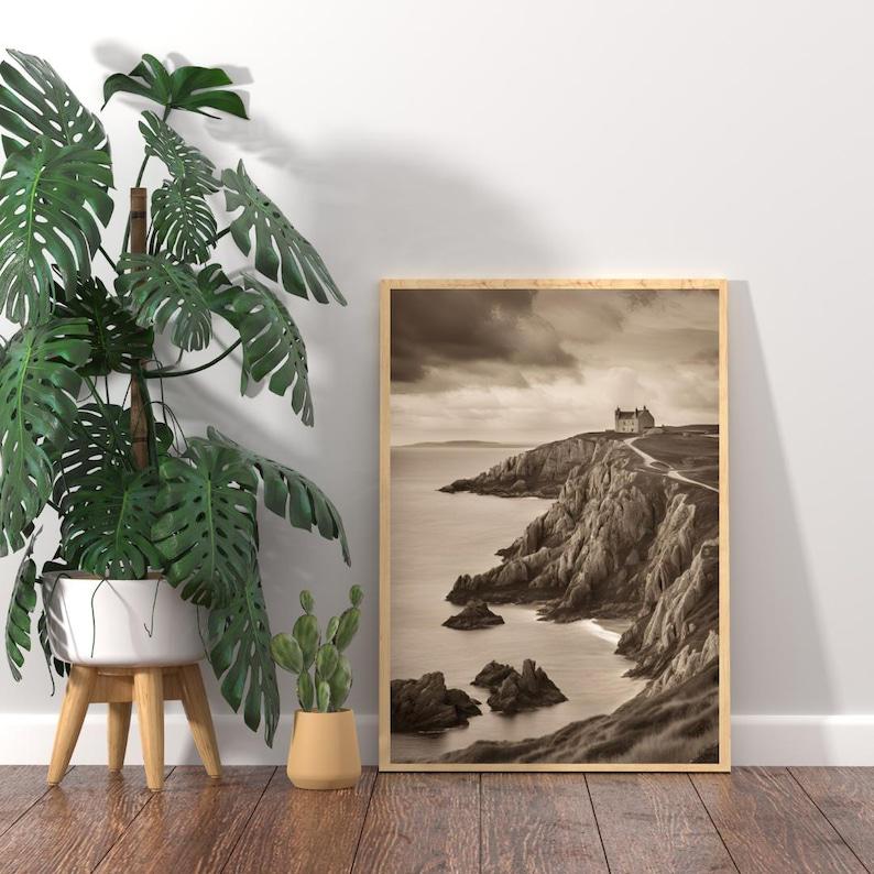 Affiche Imprimée A3 Qualité Premium - Paysage Sépia, Art Mural Côtier Mer, Poster Marin & Pêche, Impression Minimaliste, Décoration Maison