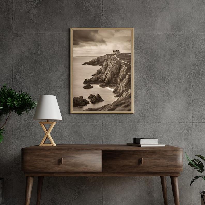 Affiche Imprimée A3 Qualité Premium - Paysage Sépia, Art Mural Côtier Mer, Poster Marin & Pêche, Impression Minimaliste, Décoration Maison