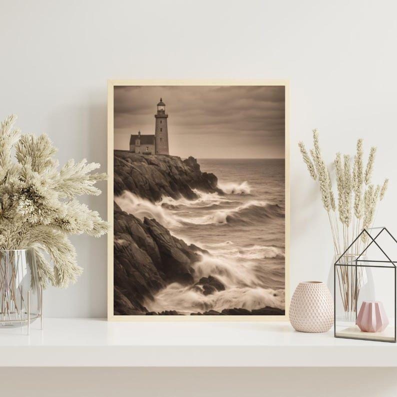 Affiche paysage sépia vintage – Poster nature rétro – Décoration murale artistique – Art mural ancien – Impression photo sépia