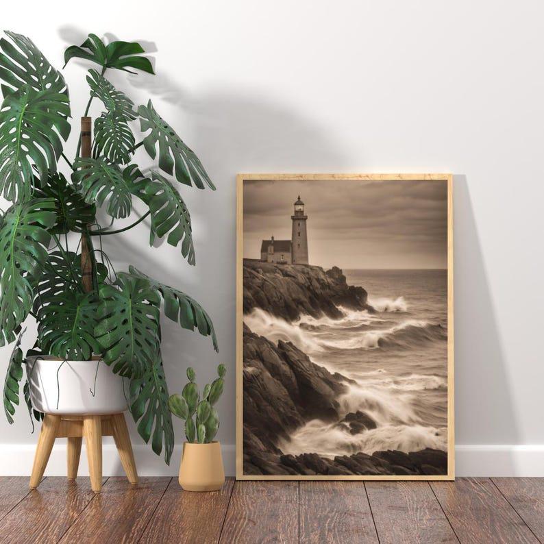 Affiche Imprimée A3 Qualité Premium - Paysage Sépia, Art Mural Côtier Mer, Poster Marin & Pêche, Impression Minimaliste, Décoration Maison