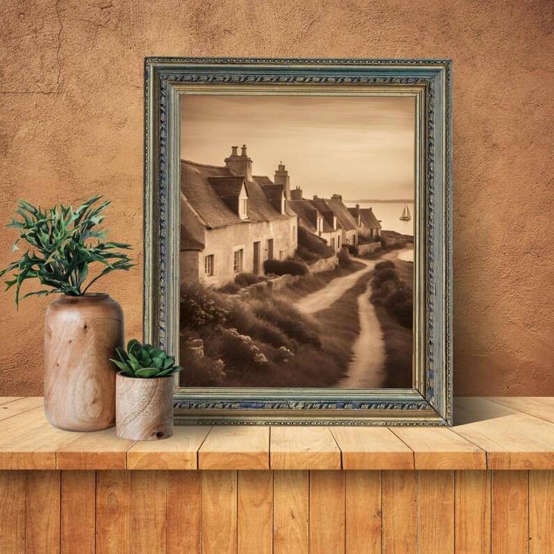 Affiche Imprimée A3 Qualité Premium - Paysage Sépia, Art Mural Côtier Mer, Poster Marin & Pêche, Impression Minimaliste, Décoration Maison