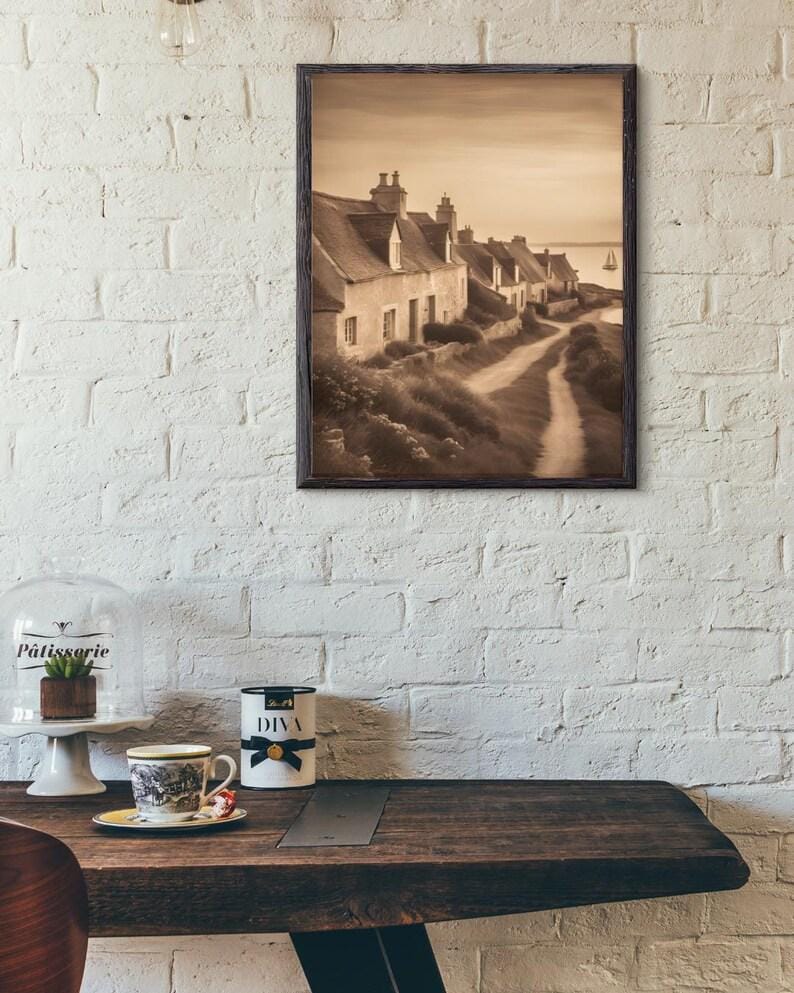 Affiche Imprimée A3 Qualité Premium - Paysage Sépia, Art Mural Côtier Mer, Poster Marin & Pêche, Impression Minimaliste, Décoration Maison