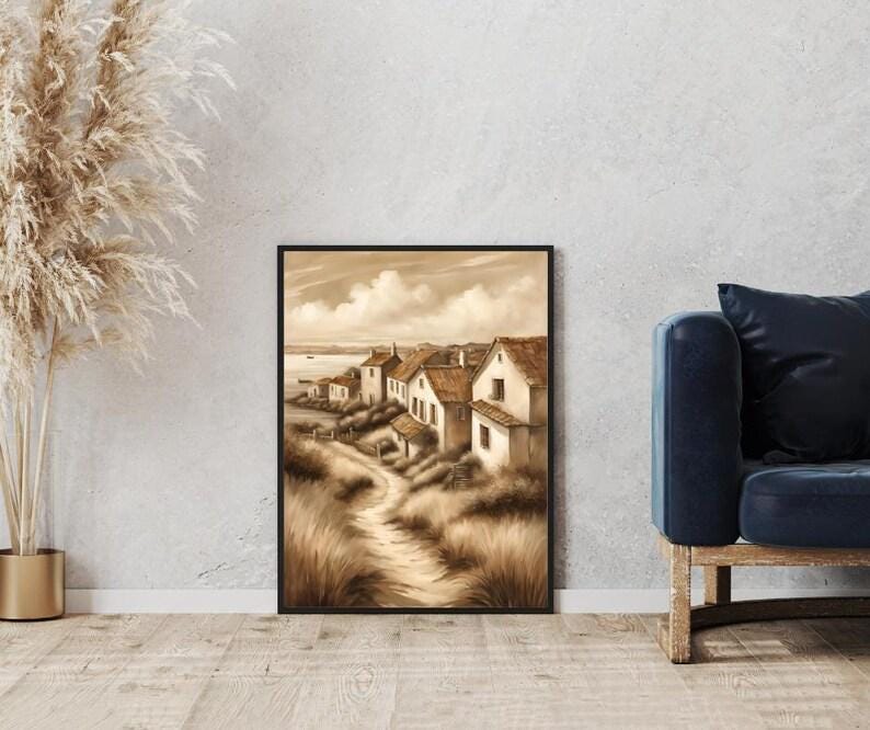 Affiche Imprimée A3 Qualité Premium - Paysage Sépia, Art Mural Côtier Mer, Poster Marin & Pêche, Impression Minimaliste, Décoration Maison