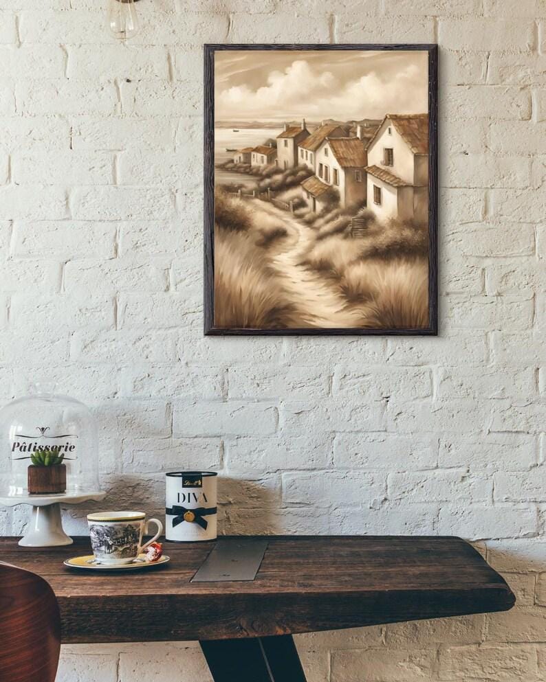 Affiche Imprimée A3 Qualité Premium - Paysage Sépia, Art Mural Côtier Mer, Poster Marin & Pêche, Impression Minimaliste, Décoration Maison